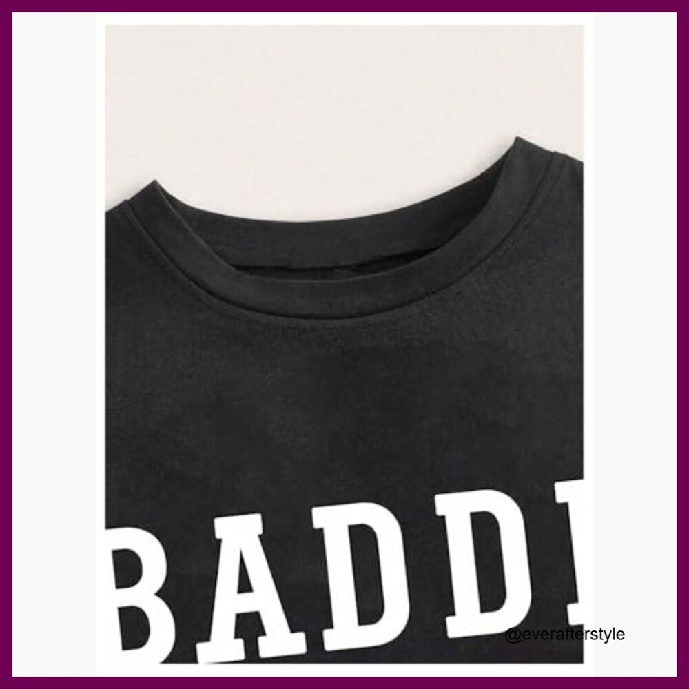 Polyester Elastane Stretch Letter Print Crew Neck… - image 5